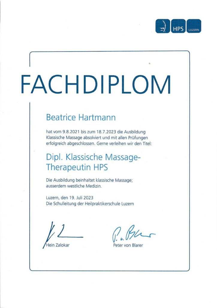 Fachdiplom Klassische Massage HPS